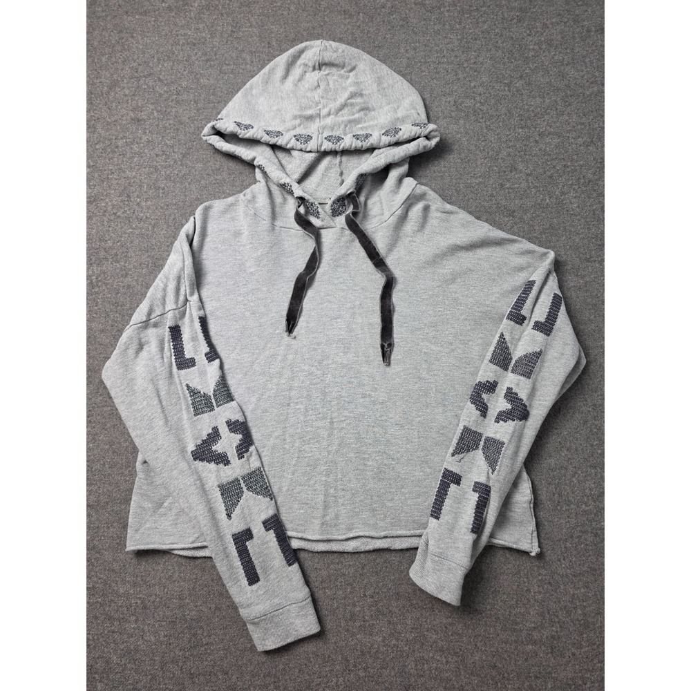 Rails Shaw Cropped Hoodie Womens Medium Heather Gray Embroidered Aztec Pullover
